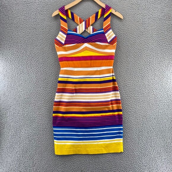 Calvin Klein Dress Womens 2 Multicolor Striped Sheath Sweetheart Neck Bra Mini - Picture 1 of 11
